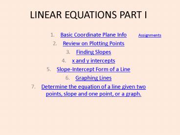 LINEAR EQUATIONS PART I