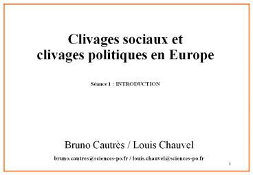 Clivages sociaux et clivages politiques en Europe