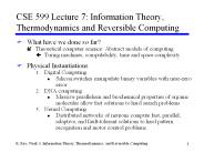 CSE 599 Lecture 7: Information Theory, Thermodynamics and Reversible Computing