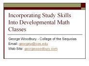 Incorporating Study Skills Into Developmental Math Classes