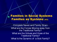Families in Social Systems  Families as Systems (4/2)