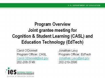 Program Overview Joint grantee meeting for Cognition