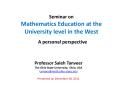 Seminar on Mathematics Education at the University level in the West  PowerPoint PPT Presentation