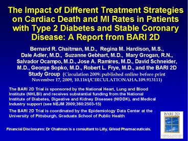 The Impact of Different Treatment Strategies on Cardiac Death and MI Rates in Patients with Type 2 Diabetes and Stable Coronary Disease: A Report from BARI 2D
