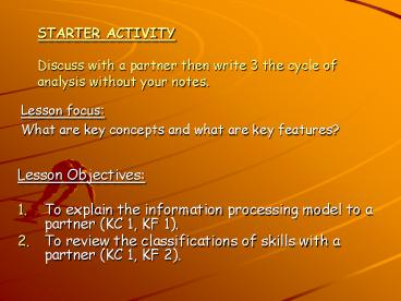 STARTER ACTIVITY Discuss with a partner then write 3 the cycle of analysis without your notes.