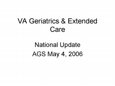 VA Geriatrics