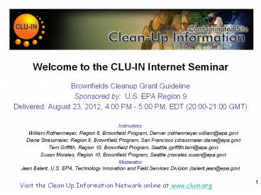 Welcome to the CLU-IN Internet Seminar