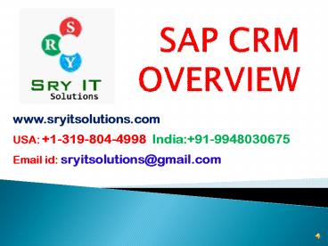 SAP CRM ONLINE TRAINING | SRYIT SOLUTIONS