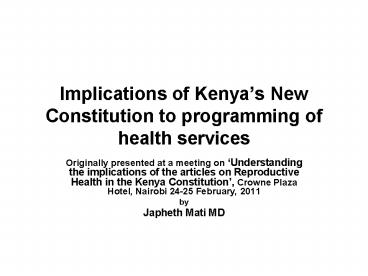 Implications of Kenya