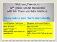 Welcome, Parents, to 10th-grade Honors Humanities with Mr. Doran and Mrs. Matheny Please take a seat. We PowerPoint PPT Presentation