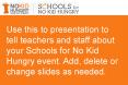 Use this to presentation to tell teachers and staff about your Schools for No Kid Hungry event. Add, delete or change slides as needed. PowerPoint PPT Presentation