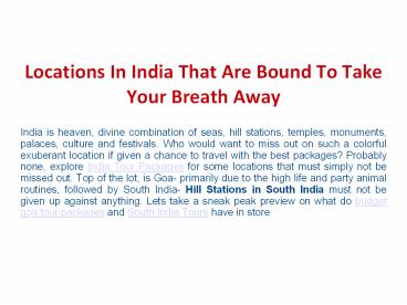 Locations in India That Are Bound to Take Your Breath Away