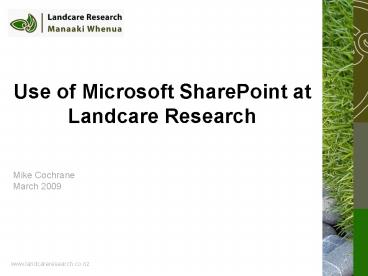 Use of Microsoft SharePoint at Landcare Research
