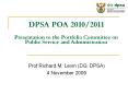 DPSA POA 2010/2011 Presentation to the Portfolio Committee on Public Service and Administration PowerPoint PPT Presentation