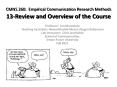 CMNS 260: Empirical Communication Research Methods 13-Review and Overview of the Course PowerPoint PPT Presentation