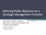 Defining Public Relations as a Strategic Management Function