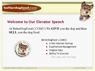 Welcome to Our Elevator Speech