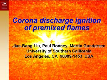 Corona discharge ignition of premixed flames