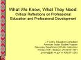 What We Know, What They Need: Critical Reflections on Professional Education and Professional Development PowerPoint PPT Presentation