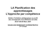 LA Planification des apprentissages L