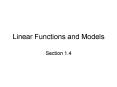 Linear Functions and Models PowerPoint PPT Presentation