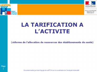 LA TARIFICATION A L