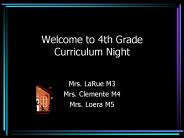 Welcome to 4th Grade Curriculum Night