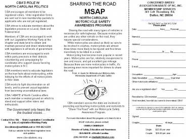 CONCERNED BIKERS   ASSOCIATION/ABATE OF NC, INC.