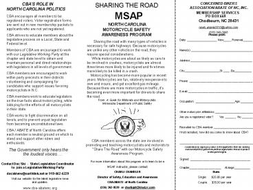 CONCERNED BIKERS   ASSOCIATION/ABATE OF NC, INC.