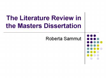 The Literature Review in the Masters Dissertation