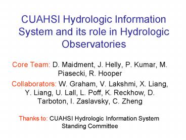 CUAHSI Hydrologic Information System and its role in Hydrologic Observatories
