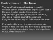 Postmodernism...The Novel