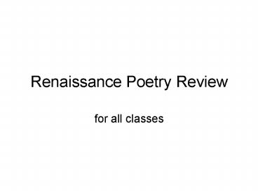Renaissance Poetry Review