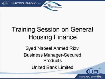 Training Session on General Housing Finance
