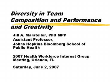 Diversity in Team Composition and Performance and Creativity