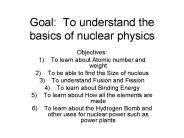 Goal: To understand the basics of nuclear physics