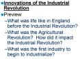 Innovations of the Industrial Revolution PowerPoint PPT Presentation