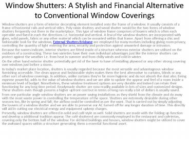 A Stylish and Financial Alternative to Conventional Window Coverings