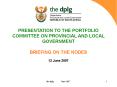 PRESENTATION TO THE PORTFOLIO COMMITTEE ON PROVINCIAL AND LOCAL GOVERNMENT PowerPoint PPT Presentation
