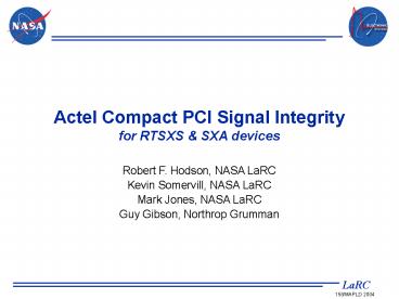 Robert F. Hodson, NASA LaRC