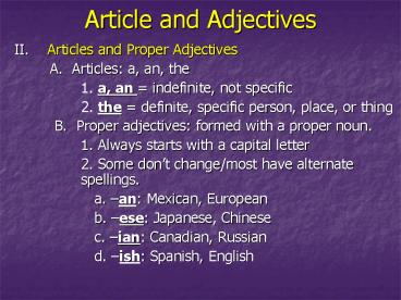 Article and Adjectives