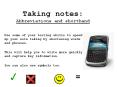 Taking notes: Abbreviations and shorthand PowerPoint PPT Presentation