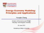 Energy-Economy Modeling: Principles and Applications