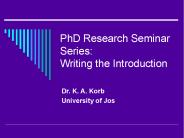 PhD Research Seminar Series: Writing the Introduction