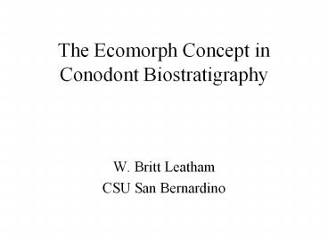 The Ecomorph Concept in Conodont Biostratigraphy
