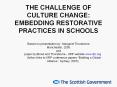 THE CHALLENGE OF CULTURE CHANGE: EMBEDDING RESTORATIVE PRACTICES IN SCHOOLS Based on presentation by Margaret Thorsborne Manchester, 2005 and PowerPoint PPT Presentation