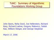 ToNC: Summary of Algorithmic Foundations Working Group