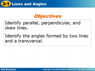 Identify parallel, perpendicular, and skew lines.