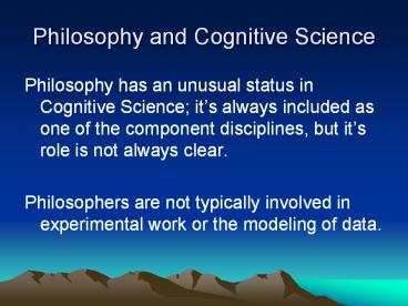 Philosophy and Cognitive Science