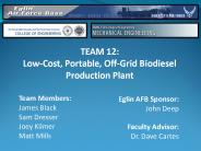 Low-Cost, Portable, Off-Grid Biodiesel Production Plant